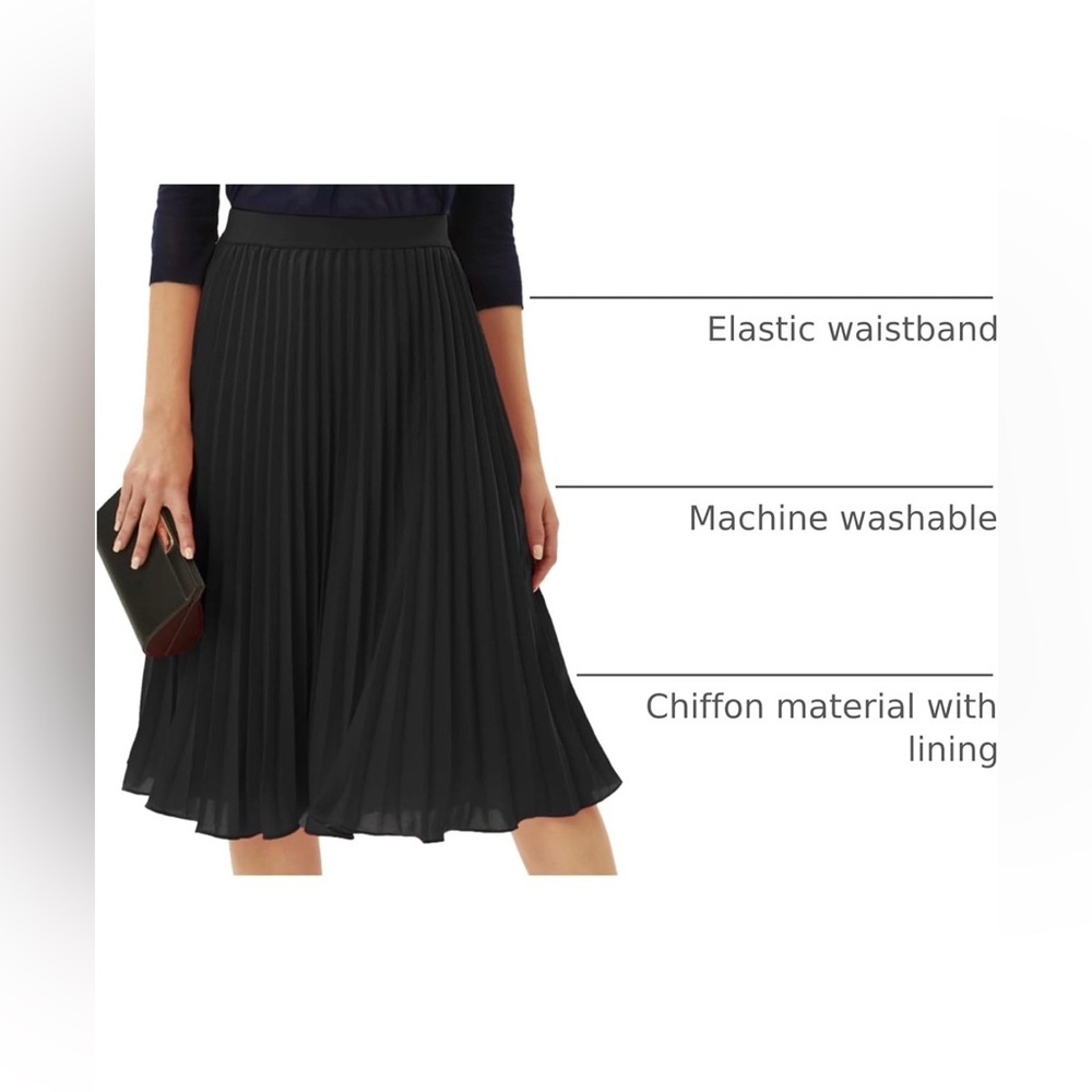 Grace Karin Pleated Black Chiffon Midi Skirt Elastic Waist Swing A-Line size M - Picture 6 of 7